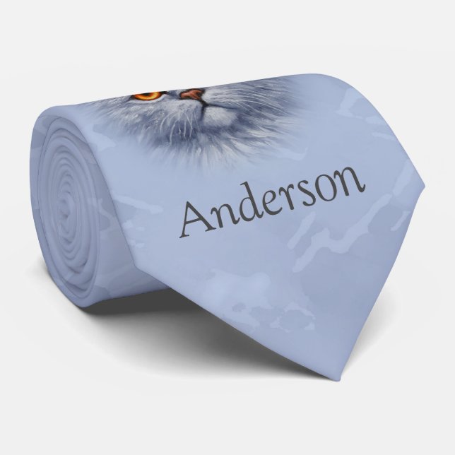 Gravata Tabuleiro Fluffy Cinza por Gatinho Gatinho (Rolled)