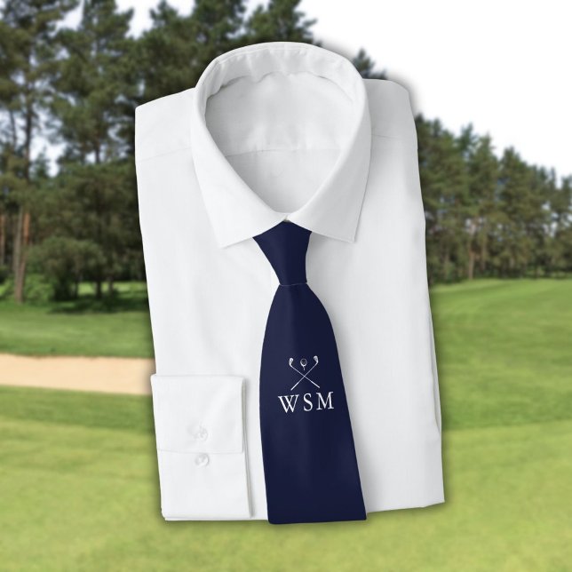 Gravata Tacos de Golfe com Monograma Personalizado Azul-Ma (Personalized Monogram Golf Clubs Navy Blue Golf Neck Tie)