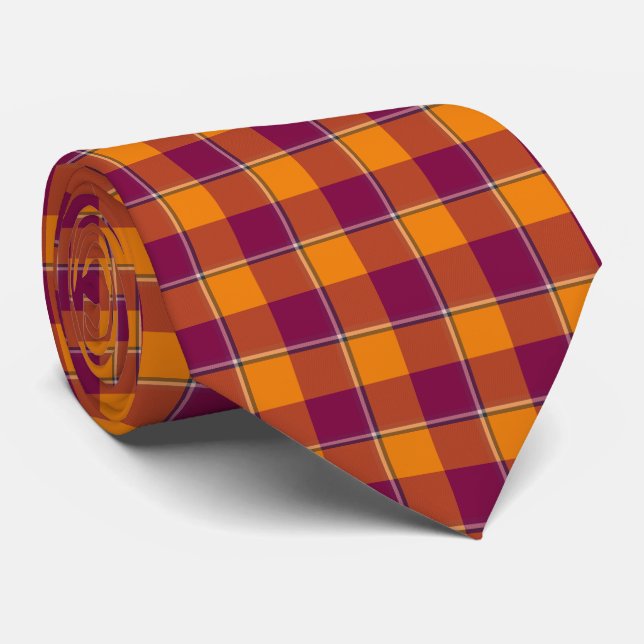 Gravata Tahiti Gold and Rose Bud Cherry Plaid Neck Tie (Rolled)