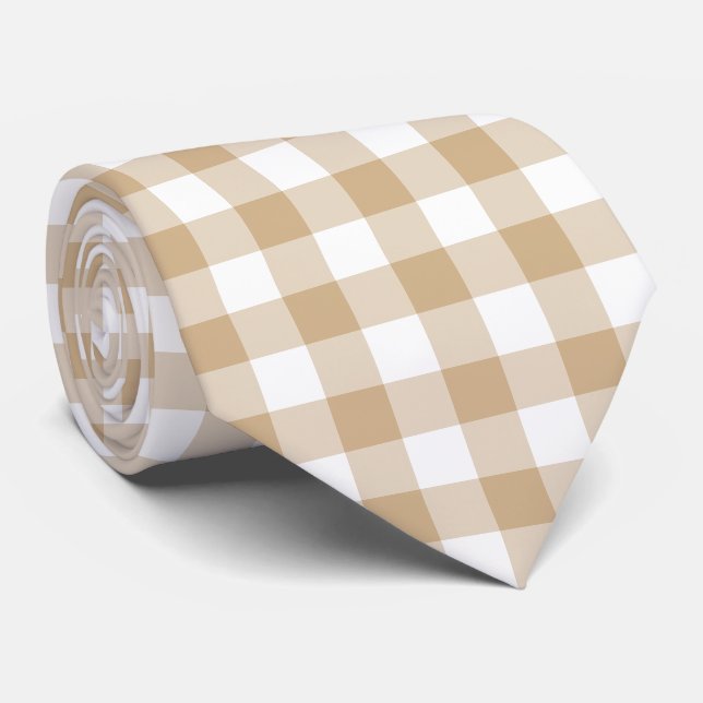 Gravata Tan Beige Plaid Gingham Neck Tie (Rolled)