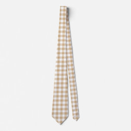 Gravata Tan Beige White Gingham Plaid Neck Tie