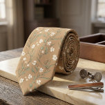 Gravata Tan Wildflower Delicate White Blossom & Leaves<br><div class="desc">Bring gentle, timeless romance to your wardrobe with this exquisite tan necktie blooming with delicate wildflowers! A graceful scatter of petite white blossoms, soft green leaves, slender stems, and subtle foliage creates a light, airy botanical pattern across a warm, earthy beige-tan background, evoking peaceful meadows and vintage pressed-flower elegance. This...</div>