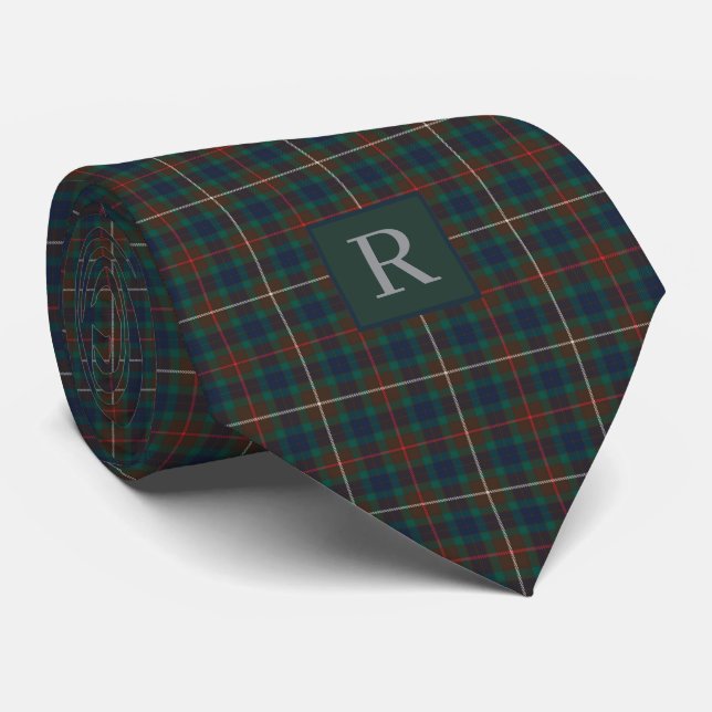 Gravata Tartan de Caça Fraser Xadrez Clan Escocês Monogram (Rolled)