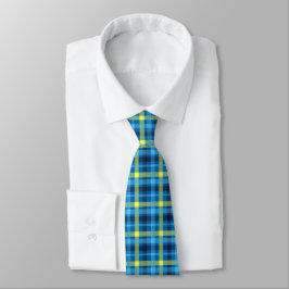 Gravata Tartan Xadrez Azul Amarelo Buffalo Plaid Clássico