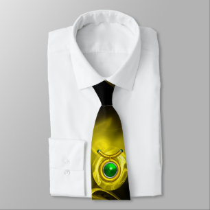 GRAVATA TAURUS ZODIAC SINAL, ROSA FRACTAL AMARELO EM PRETO