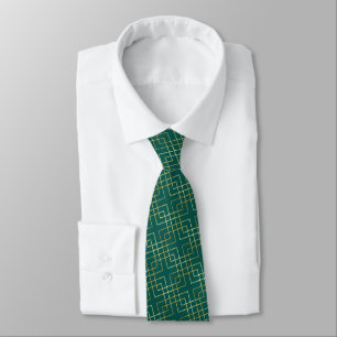 Gravata Teal do Padrão de Vetor Dourado das Linhas Quadrad