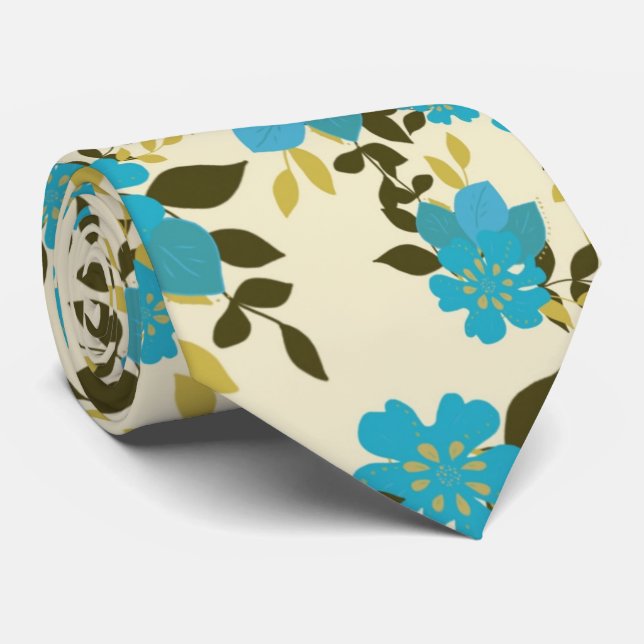 Gravata Teal Fawn - Padrão Floral (Rolled)