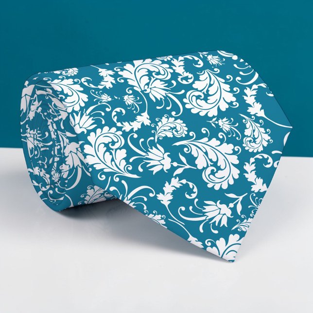 Gravata Teal Floral Pattern Custom Necktie (Criador carregado)