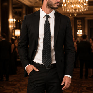 Gravata Teddy | Luxo Listra Pinstripe Preto Meia-N