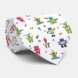 Gravata Tema de Padrão de Robô Multicolorido Fofo
