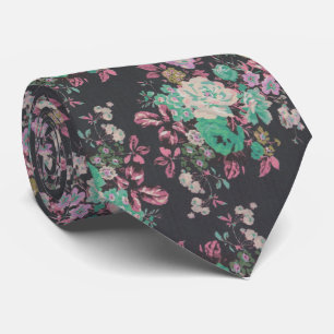 Gravata Tema floral das flores elegantes cor-de-rosa-preto