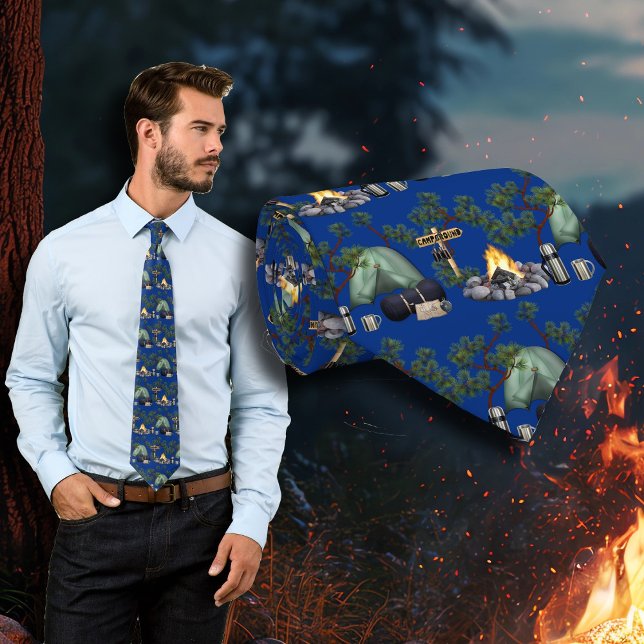 Gravata Tent Camping Pattern Camper's Neck Tie (Criador carregado)