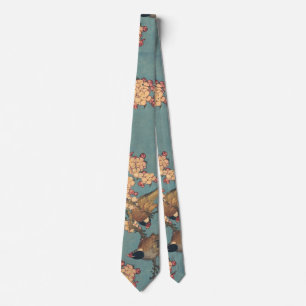 Gravata Tentilhão-de-bico-grosso de Hokusai e Flor de Cere
