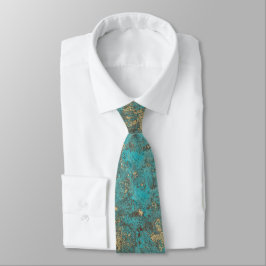 Gravata Tera Turquesa Teal e Dourada Vintagem de Cobre Ant