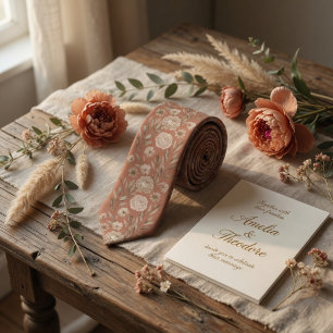 Gravata Terracota Boho Floral Desenho Peônia Botânica