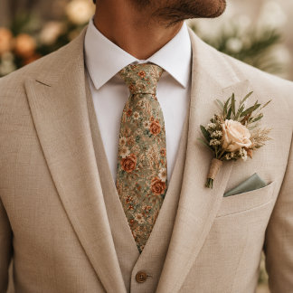 Gravata Terracota Floral Sage Verde Botânico Casamento