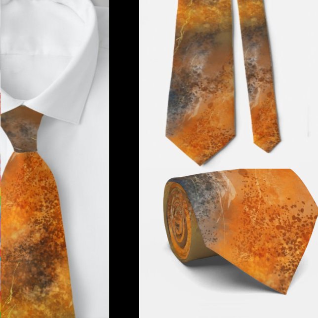 Gravata Terracota Laranja Marrom Cinza Abstrato (Criador carregado)
