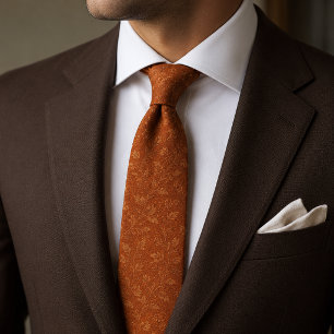 Gravata Terracota Luxuosa Jacquard Laranja Queimada