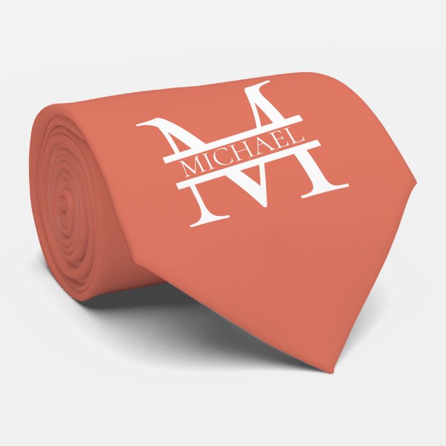 Gravata Terracotta Monograma e Nome Elegante Personalizado (Rolled)