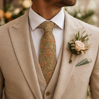 Gravata Terracotta & Verde Salvia Floral Barroco Casamento