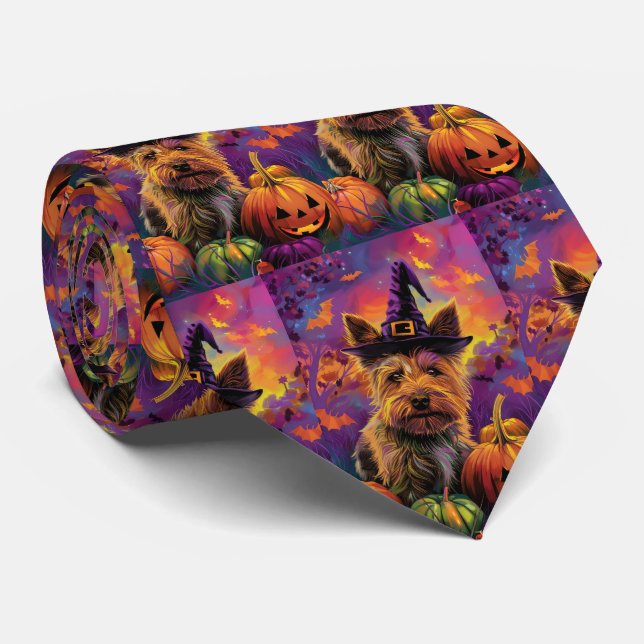 Gravata Terrier Australiano Assustador Bruxa de Halloween  (Rolled)