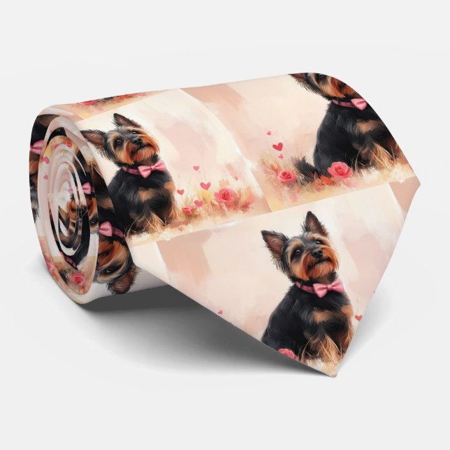 Gravata Terrier Australiano com Rosas - Dia dos Namorados (Rolled)