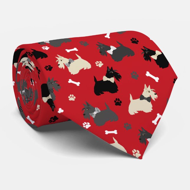Gravata Terrier Paws e Bones Red (Rolled)