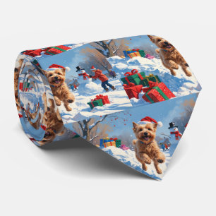 Gravata Térrier Wheaten Correndo na Neve com Chapéu de Nat