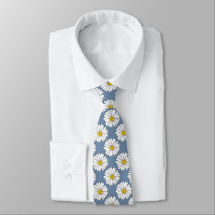 Gravata Teste padrão azul amarelo da margarida branca