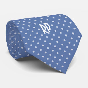 Gravata Teste padrão de bolinhas com monograma (azul do