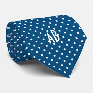 Gravata Teste padrão de bolinhas com o monograma (azul