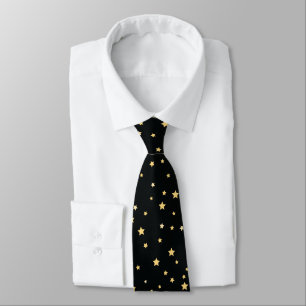 Gravata Teste padrão de estrela estrelado preto e Dourado