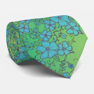 Gravata Teste padrão de flor azul e verde
