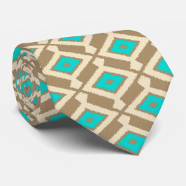 Gravata Teste padrão de Ikat - turquesa, Taupe e bege