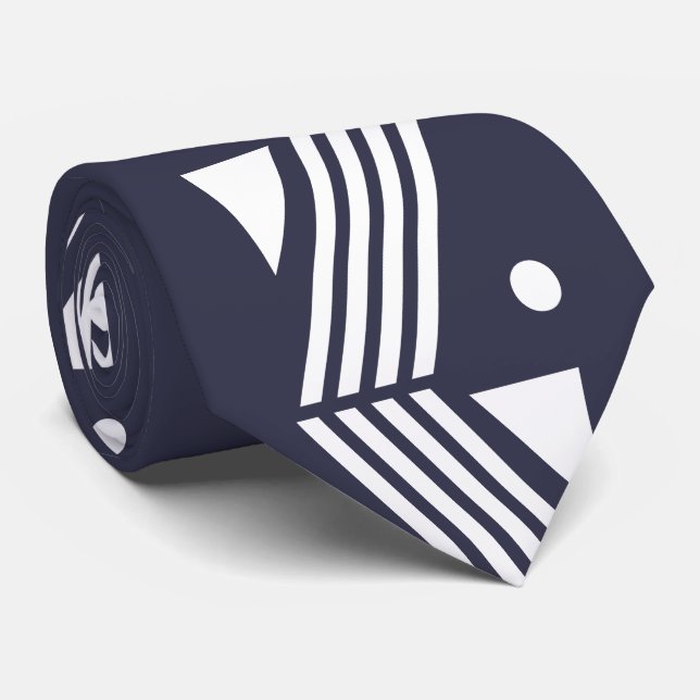 Gravata teste padrão do art deco - branco azul escuro (Rolled)