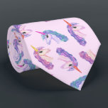 Gravata Teste padrão feminino dos unicórnios da aguarela<br><div class="desc">Este teste padrão pintado mão feminino e bonito cor-de-rosa, roxo, do azul e da cerceta da aguarela do unicórnio é perfeito para a mulher na moda e à moda. Seu impressão brincalhão e lunático é grande para muitos ocasiões e presentes; para o senhor mesmo, seus amigos, ou sua família. Aprecie...</div>