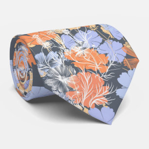 Gravata Teste padrão floral alaranjado violeta cinzento d