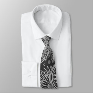 Gravata Teste padrão floral preto e cinzento