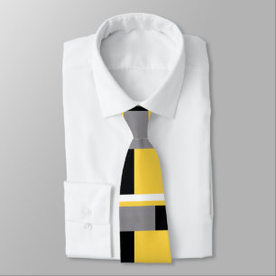 Gravata Teste padrão preto e branco cinzento amarelo do