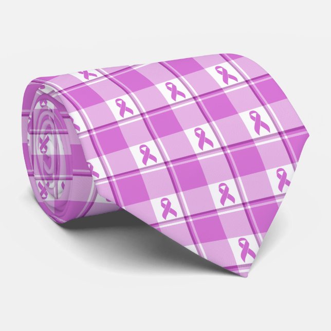 Gravata Testicular Cancer Awareness Plaid Purple Ribbon (Rolled)