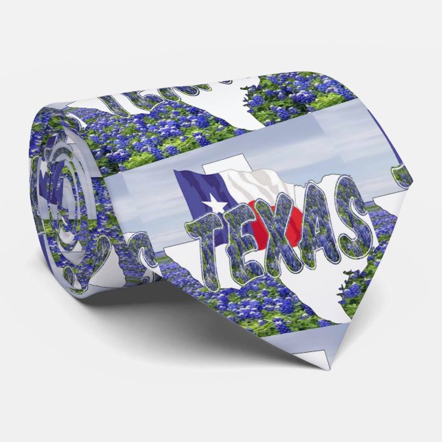 Gravata Texas Shape com sinalizador do Texas e Bluebonnets (Rolled)