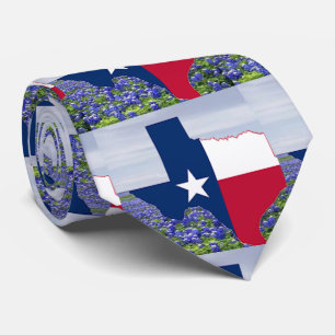Gravata Texas Shape Texas Flag com Bluebonnets