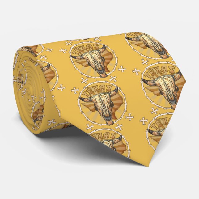 Gravata Texas Tribal Cow Skull mens tie (Rolled)