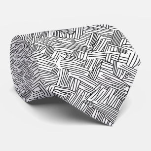 Gravata Textura Geométrica Abstrata Preta e Branca Moderna