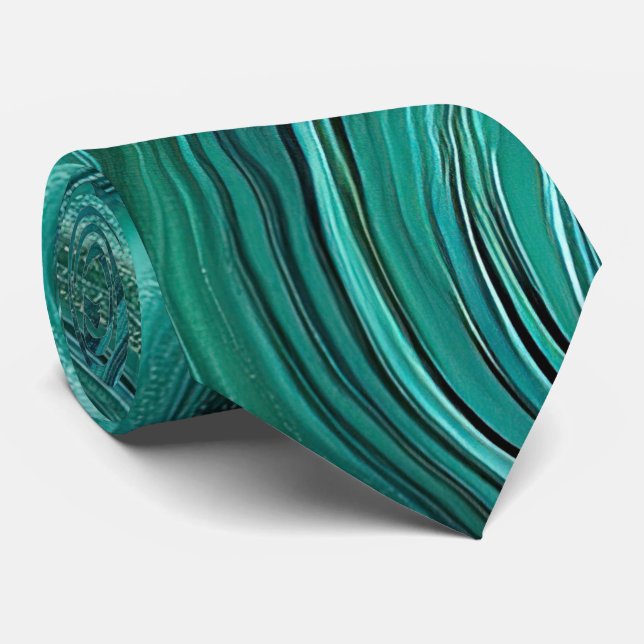 Gravata Tie de espiral Abstrato Aqua Modern (Rolled)