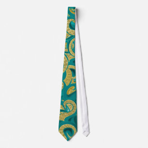 Gravata Tie de Pescoço de Octopus Dourado Teal