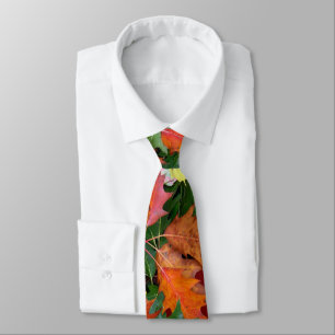 Gravata Tie For Fall Oak Maple Leaves Print