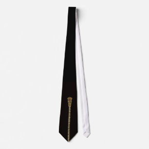 Gravata Tie Zipper Dourado Preto