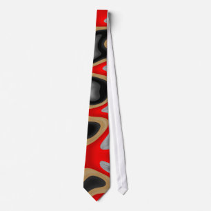Gravata Tie Zizzago Abstrato Swirl Biege Red Black 2