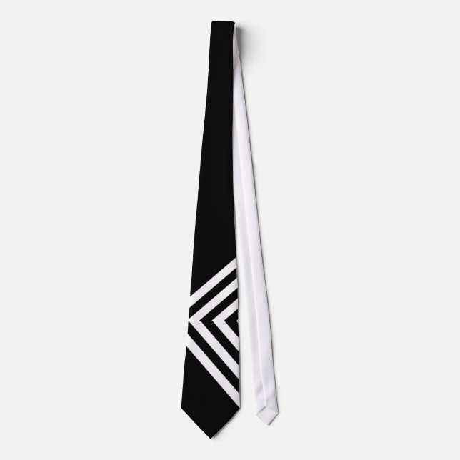 Gravata Tie Zizzago Retro Black White stripe V (Frente)